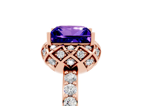 Rose gold Princess Cut Diamond Solitaire Ring with Shared Prong Pavé Band_5