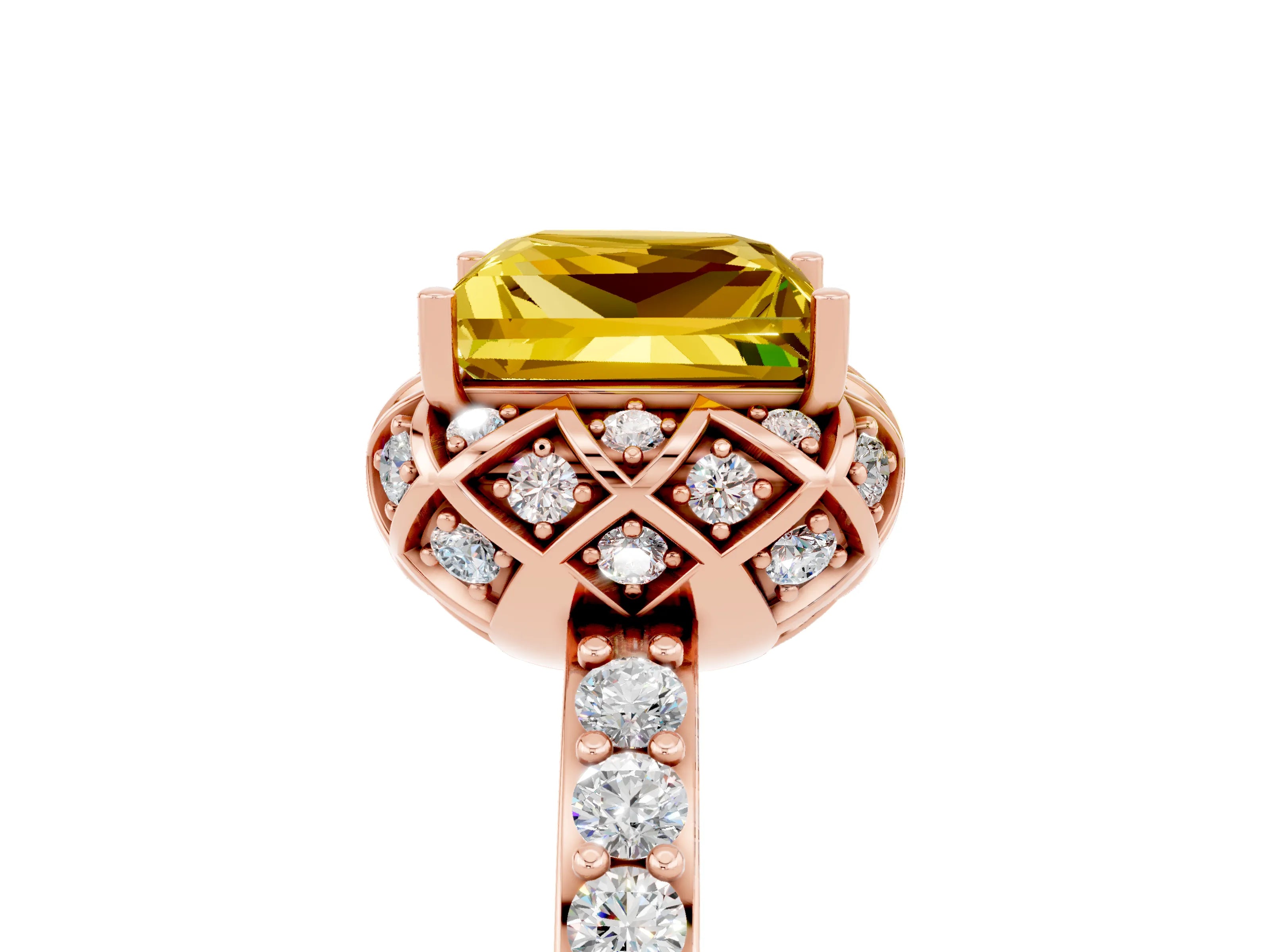 Rose gold Princess Cut Diamond Solitaire Ring with Shared Prong Pavé Band_5