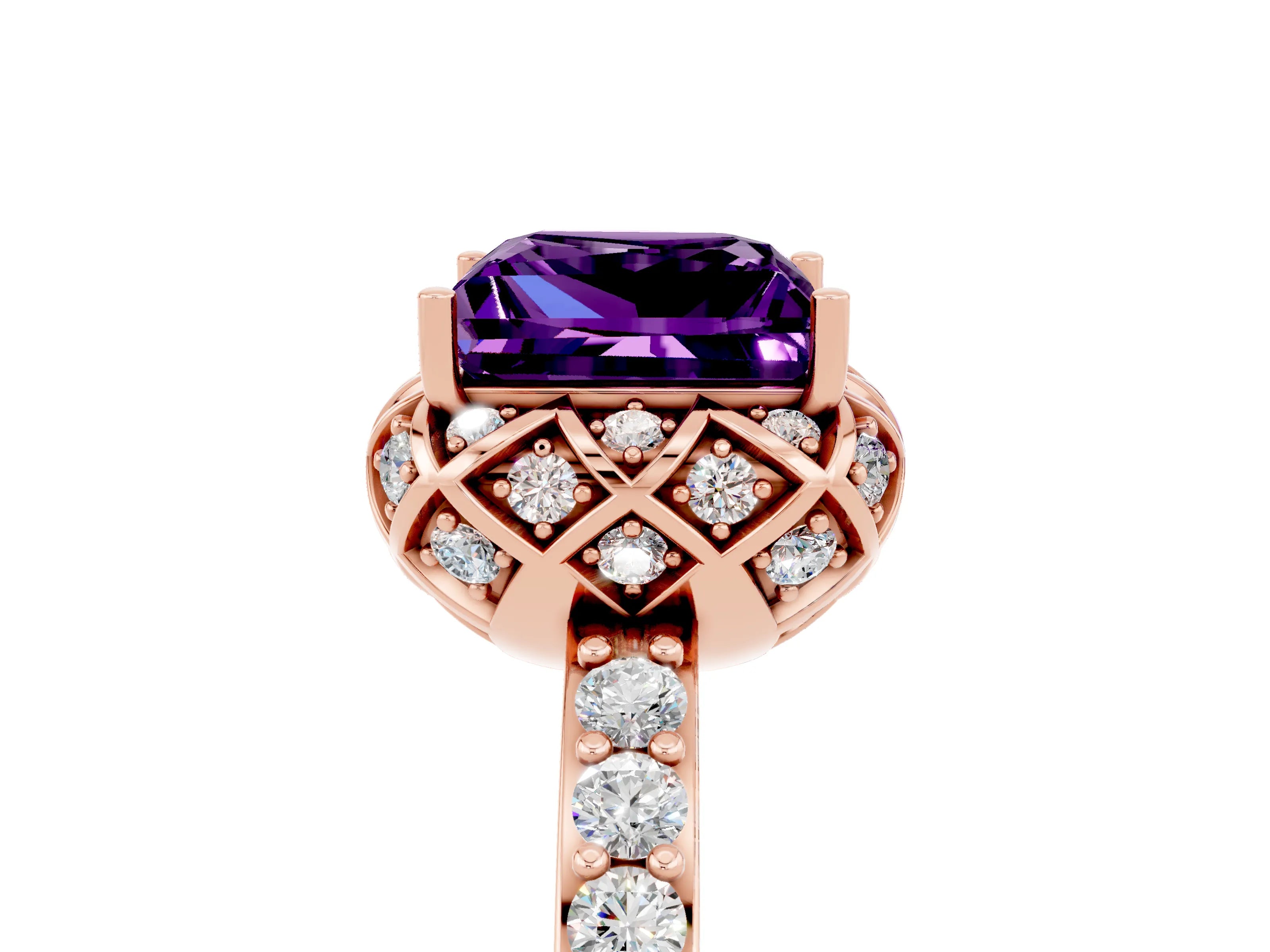 Rose gold Princess Cut Diamond Solitaire Ring with Shared Prong Pavé Band_5