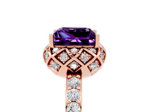 Rose gold Princess Cut Diamond Solitaire Ring with Shared Prong Pavé Band_5