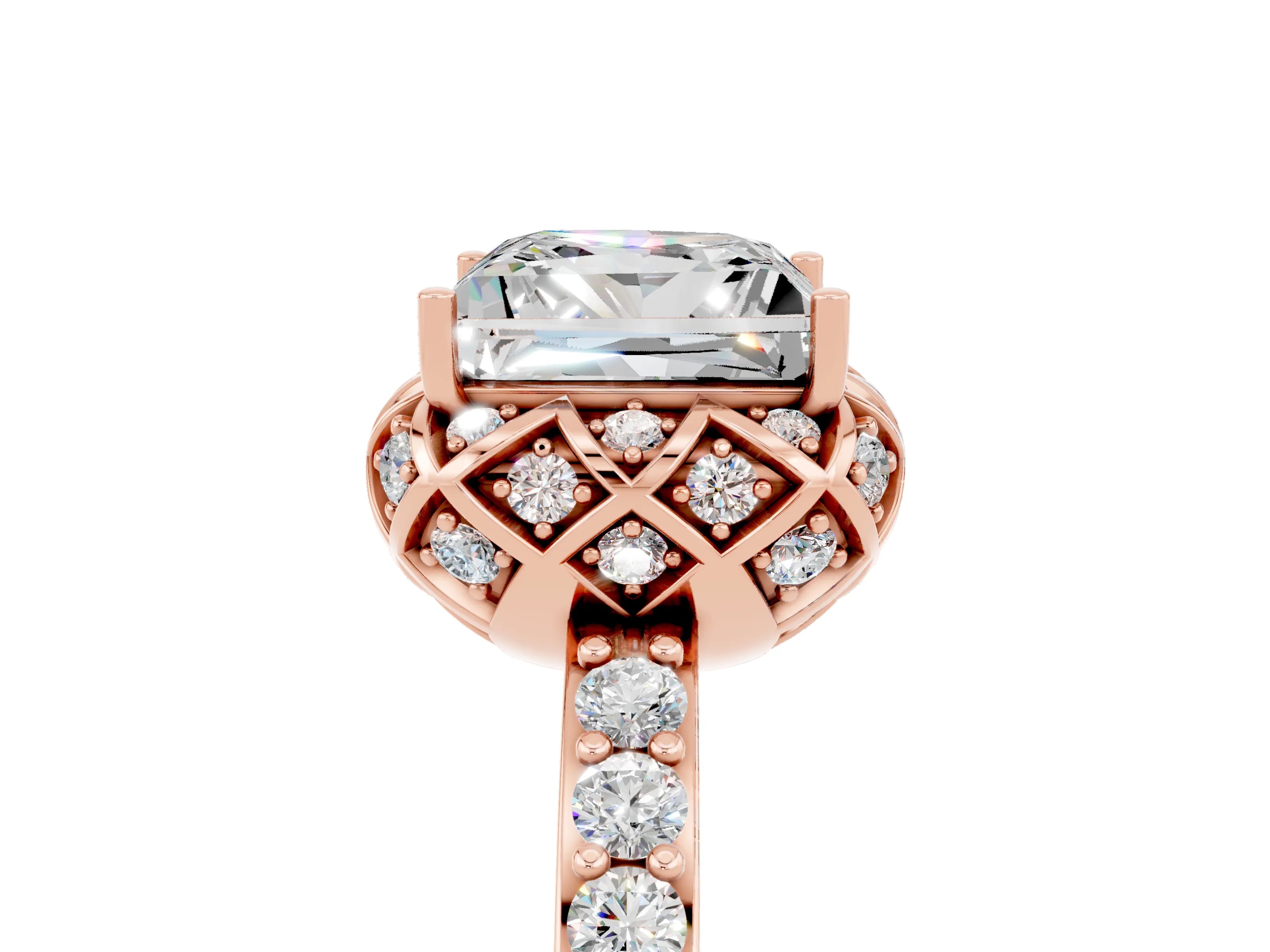 Rose gold Princess Cut Diamond Solitaire Ring with Shared Prong Pavé Band_5
