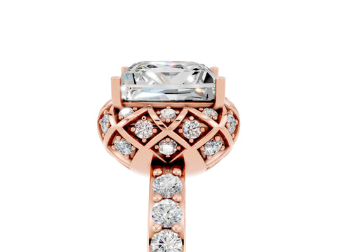 Rose gold Princess Cut Diamond Solitaire Ring with Shared Prong Pavé Band_5