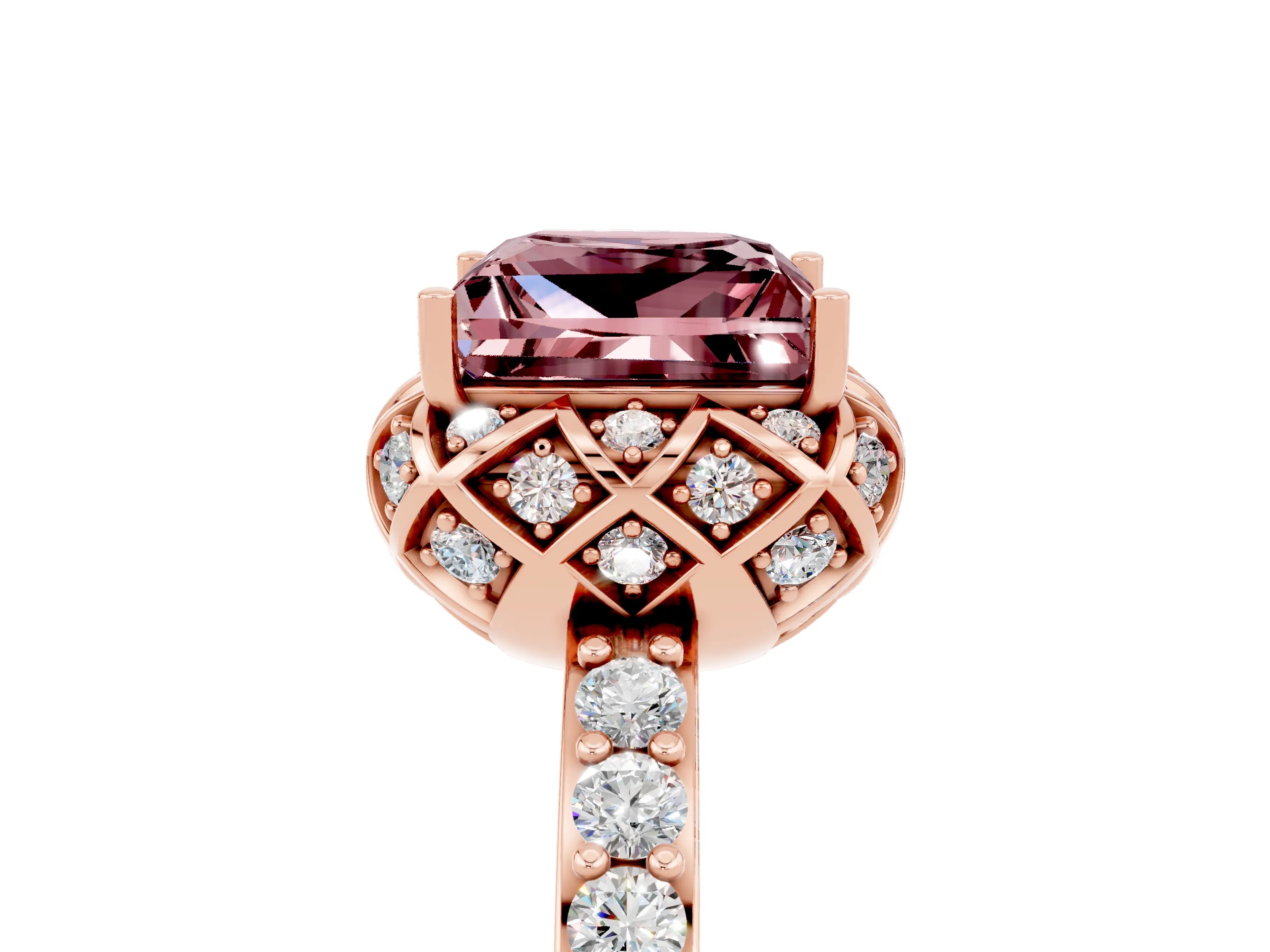 Rose gold Princess Cut Diamond Solitaire Ring with Shared Prong Pavé Band_5