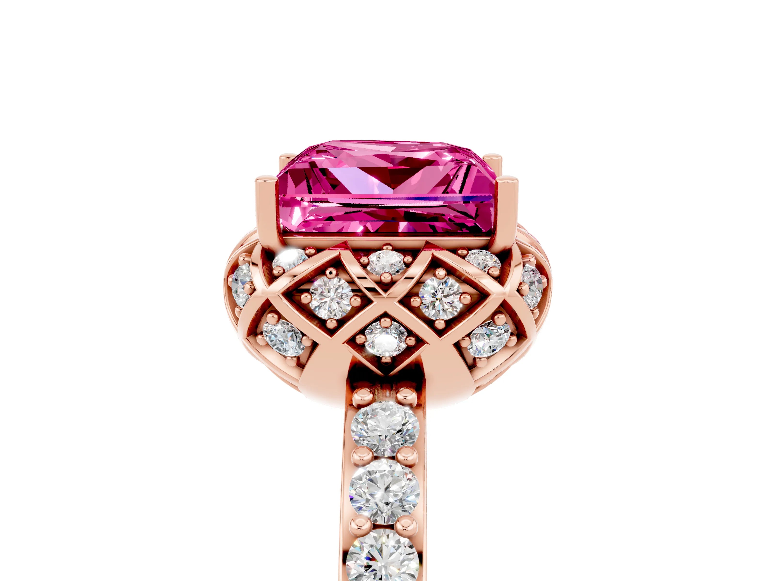 Rose gold Princess Cut Diamond Solitaire Ring with Shared Prong Pavé Band_5