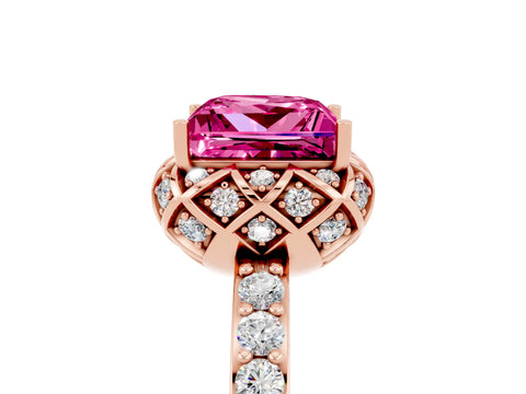 Rose gold Princess Cut Diamond Solitaire Ring with Shared Prong Pavé Band_5