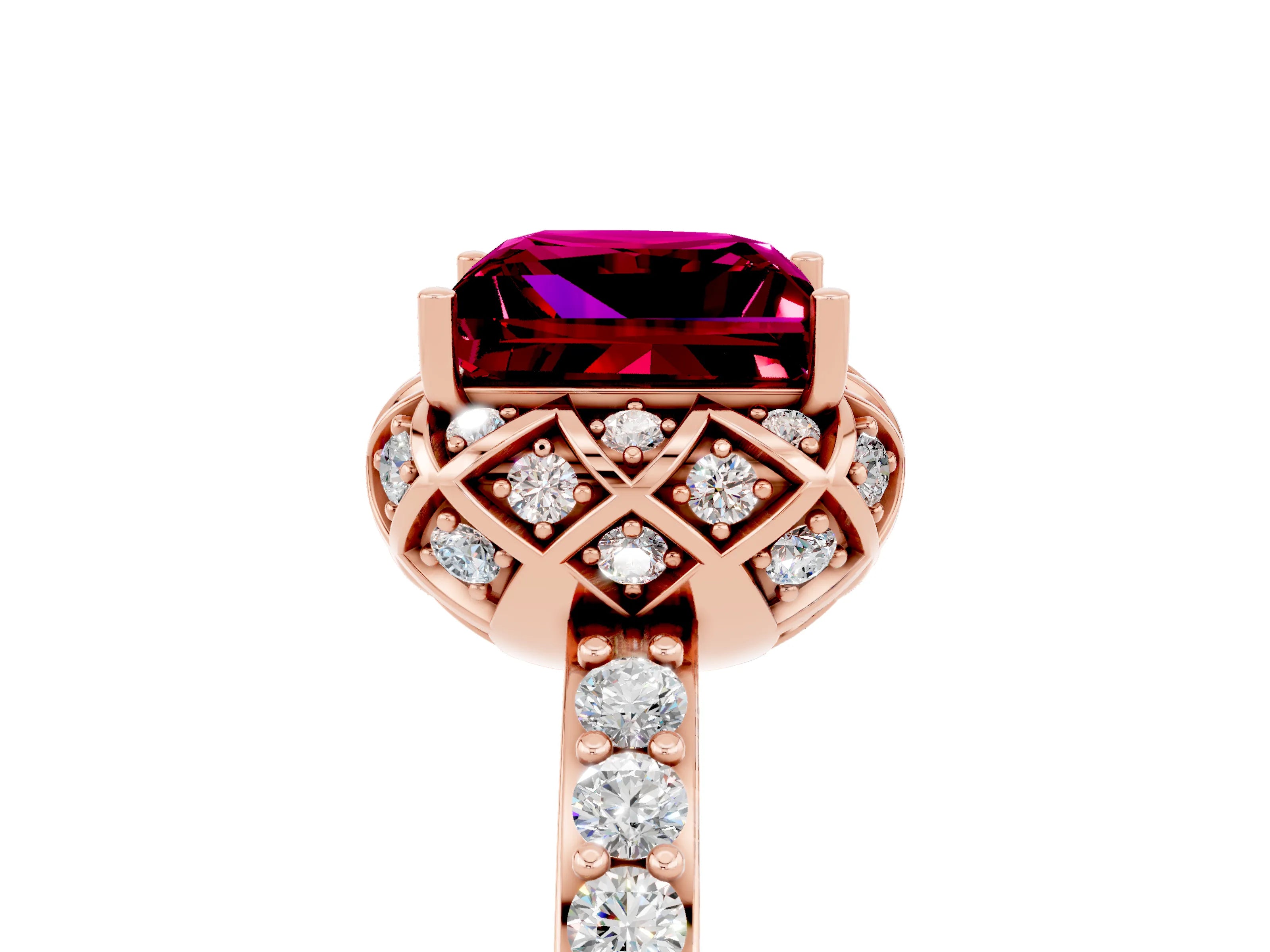 Rose gold Princess Cut Diamond Solitaire Ring with Shared Prong Pavé Band_5