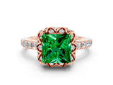 Rose gold Princess Cut Diamond Solitaire Ring with Shared Prong Pavé Band