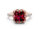 Rose gold Princess Cut Diamond Solitaire Ring with Shared Prong Pavé Band