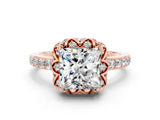 Rose gold Princess Cut Diamond Solitaire Ring with Shared Prong Pavé Band