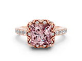Rose gold Princess Cut Diamond Solitaire Ring with Shared Prong Pavé Band
