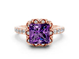 Rose gold Princess Cut Diamond Solitaire Ring with Shared Prong Pavé Band