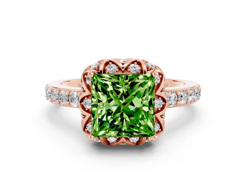 Rose gold Princess Cut Diamond Solitaire Ring with Shared Prong Pavé Band