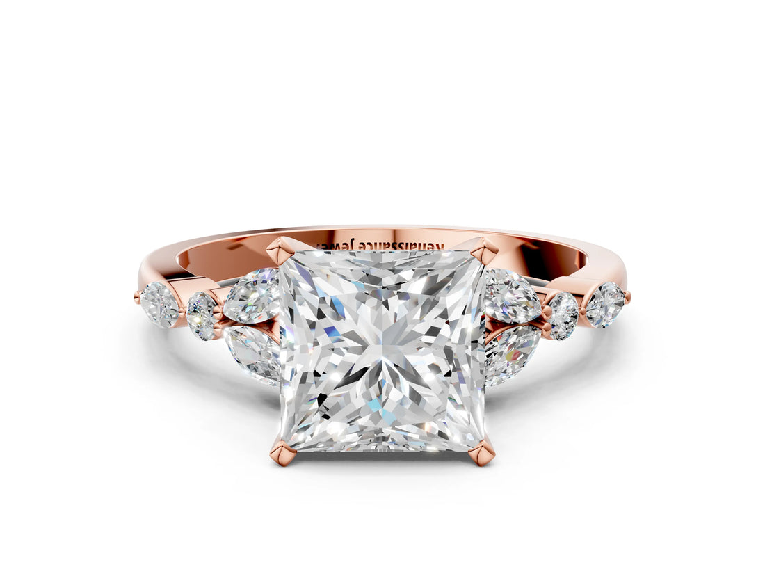Rose gold Princess Cut Diamond Solitaire Ring with Side Stones and Four-Prong Setting_81