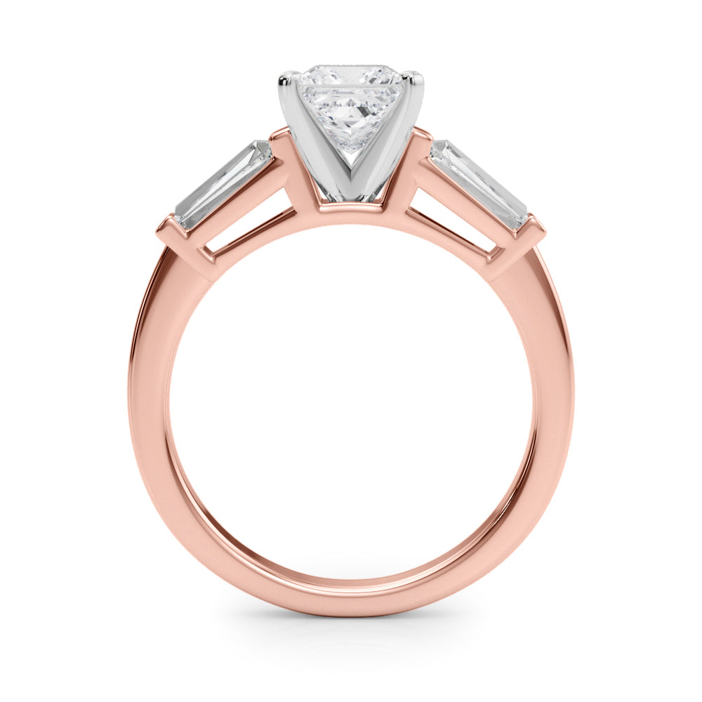Rose gold Princess Cut Diamond Solitaire Ring with Tapered Baguette Accents and Four-Prong Setting 2