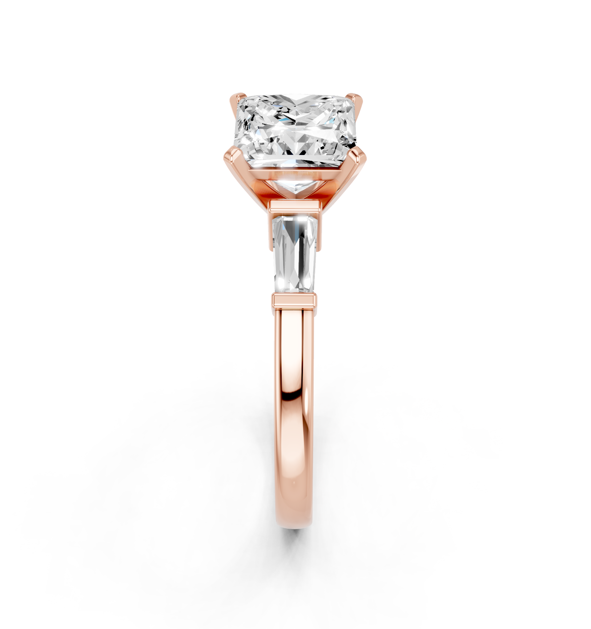 Rose gold Princess Cut Diamond Solitaire Ring with Tapered Baguette Accents and Four-Prong Setting_7