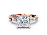 Rose gold Princess Cut Diamond Solitaire Ring with Tapered Baguette Accents and Four-Prong Setting_74