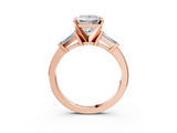 Rose gold Princess Cut Diamond Solitaire Ring with Tapered Baguette Accents and Four-Prong Setting_77
