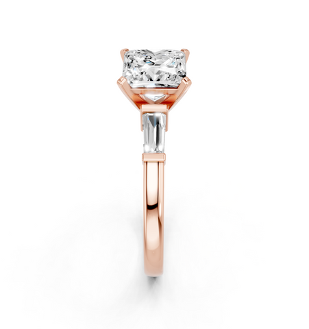 Rose gold Princess Cut Diamond Solitaire Ring with Tapered Baguette Accents and Four-Prong Setting_7