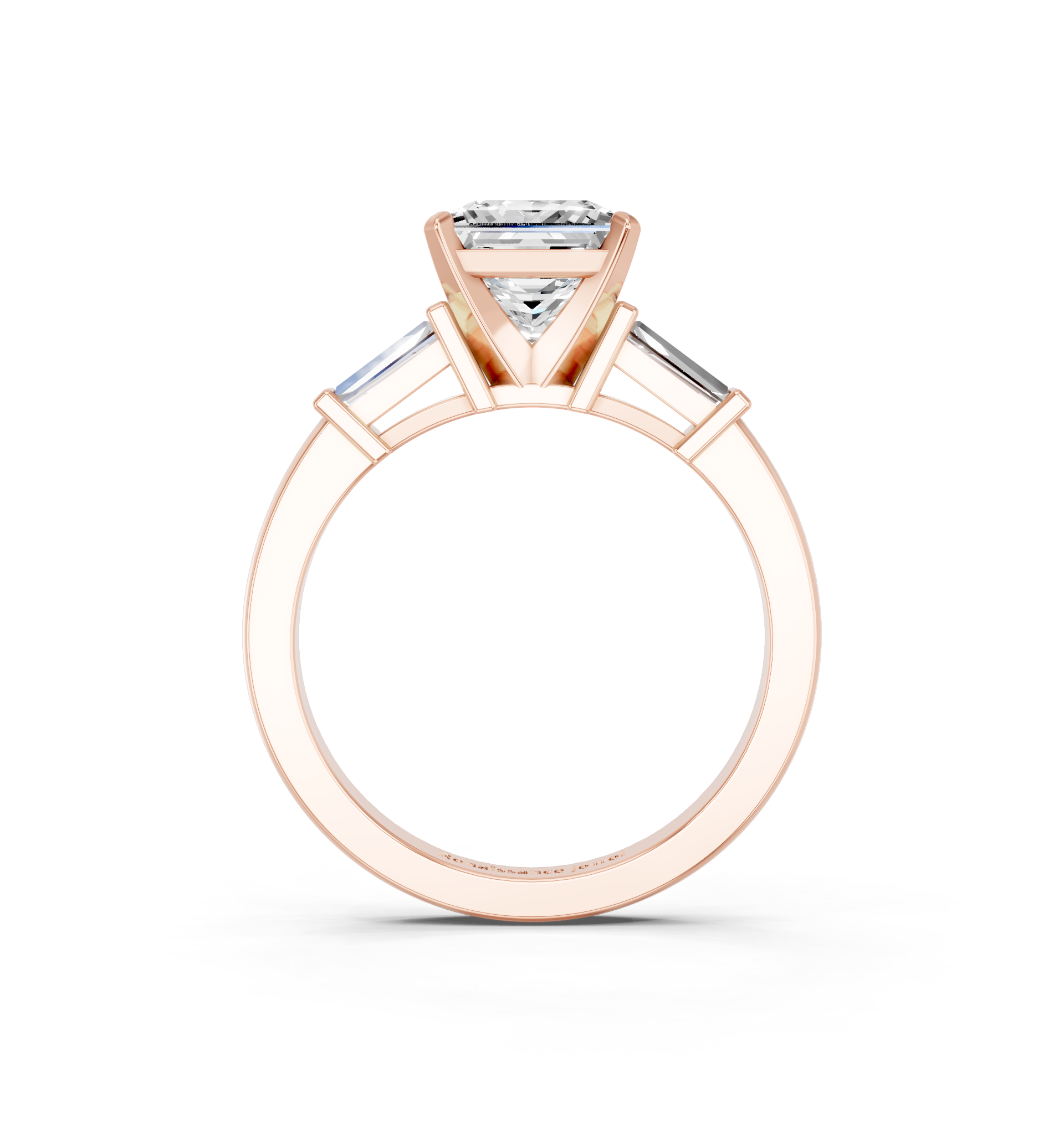 Rose gold Princess Cut Diamond Solitaire Ring with Tapered Baguette Accents and Four-Prong Setting_8