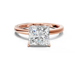 Rose gold Princess Cut Diamond Solitaire Ring with Thin Band and Prong Setting_12