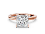 Rose gold Princess Cut Diamond Solitaire Ring with Thin Band and Prong Setting_24