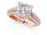 Rose gold Princess Cut Diamond Solitaire Ring with Three-Row Pavé Band and Four-Prong Setting_36