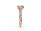 Rose gold Princess Cut Diamond Solitaire Ring with Three-Row Pavé Band and Four-Prong Setting_37