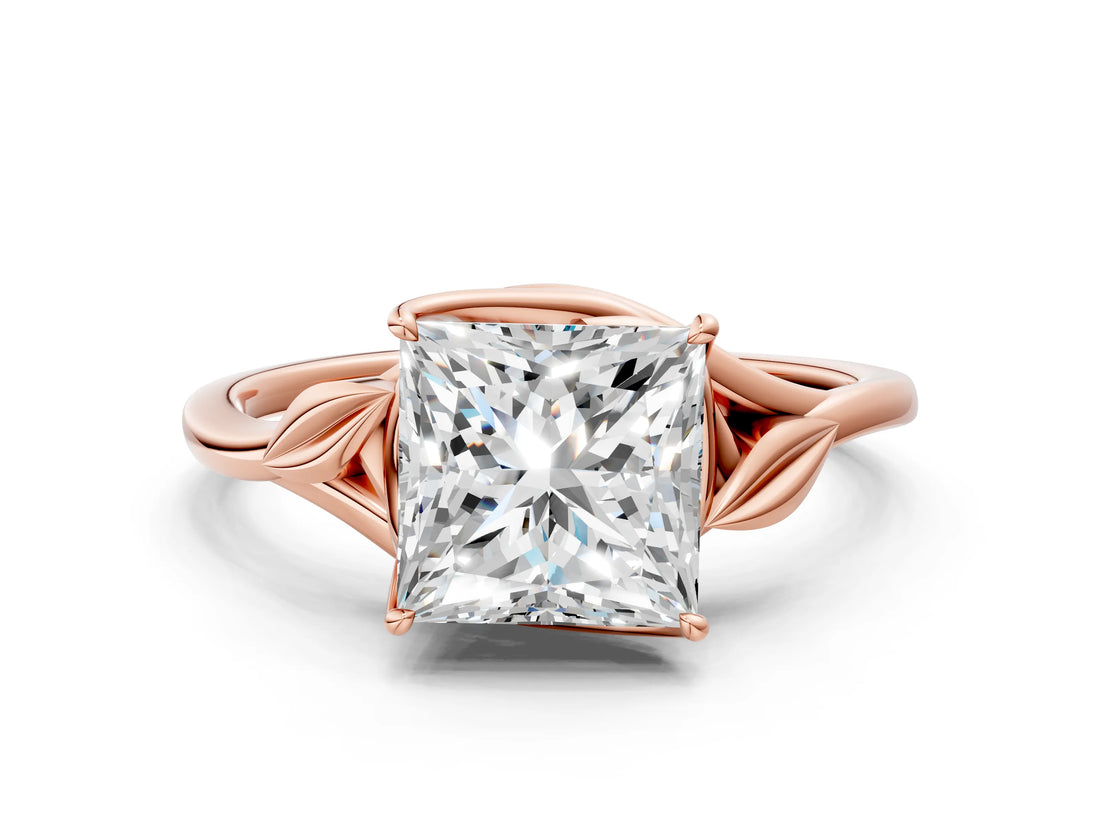 Rose gold Princess Cut Diamond Solitaire Ring with Twist Band and Four-Prong Setting_76