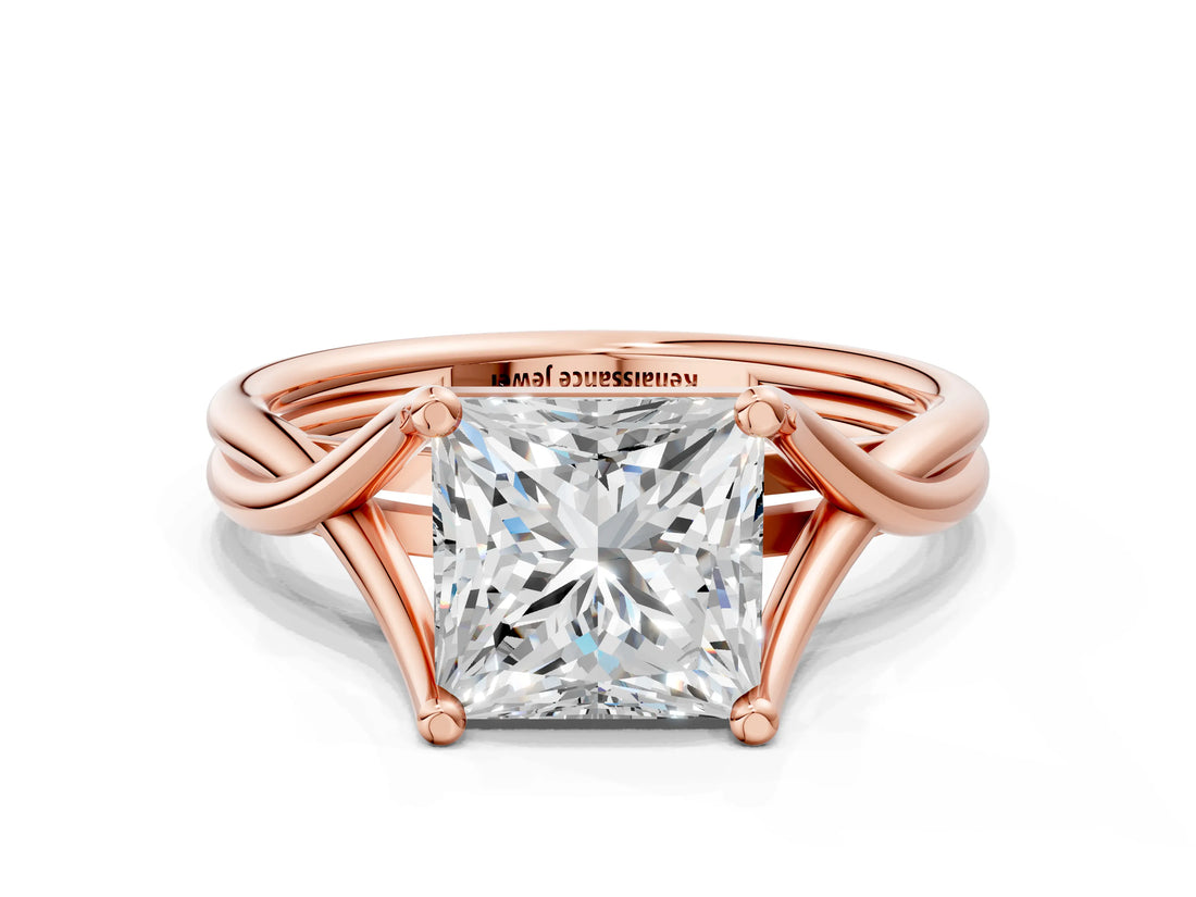 Rose gold Princess Cut Diamond Solitaire Twist Band Prong Setting Ring_67