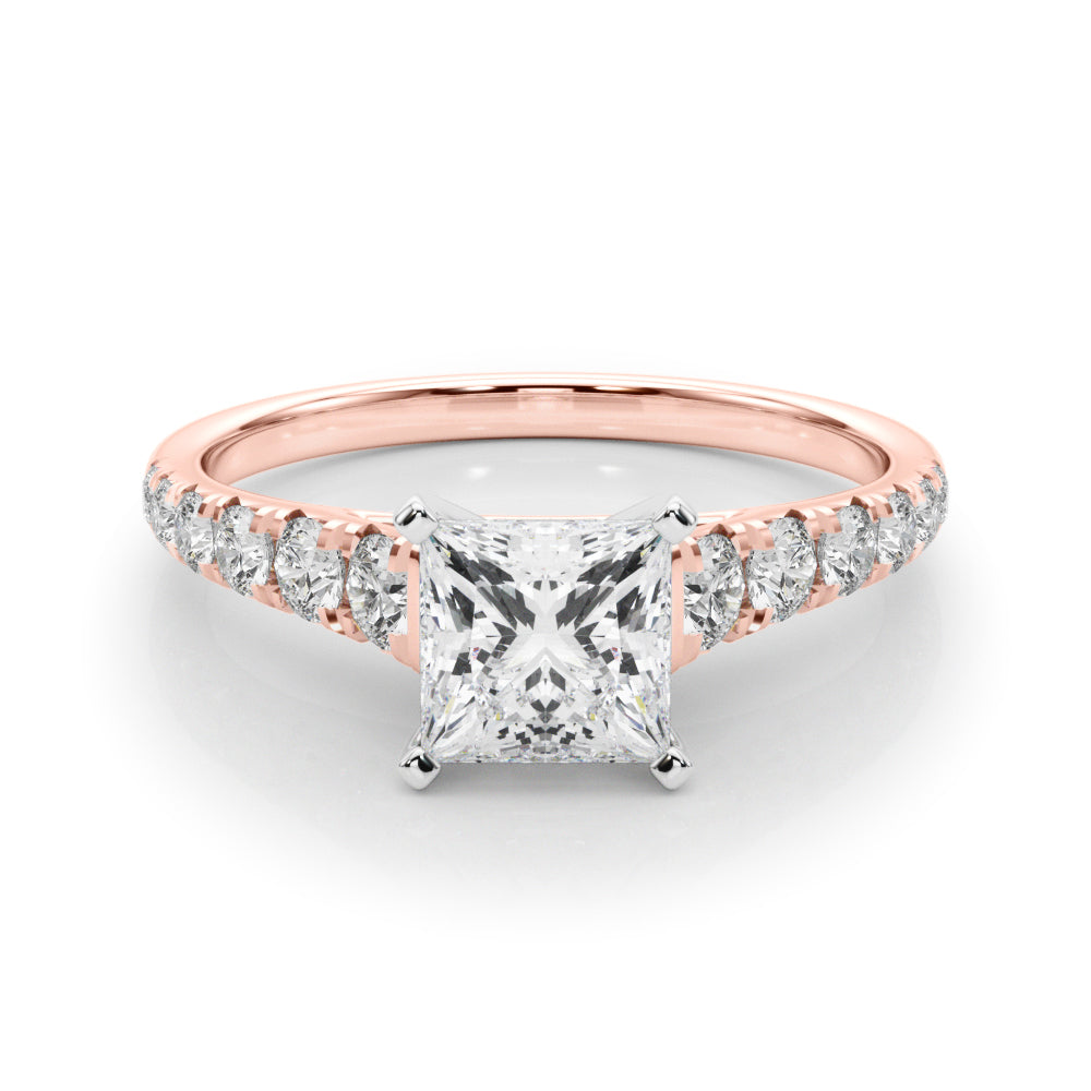 Rose gold Princess Cut Diamond Solitaire with Pave Band and Four-Prong Setting 1