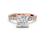 Rose gold Princess Cut Diamond Solitaire with Pave Band and Four-Prong Setting 1
