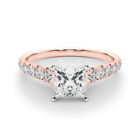 Rose gold Princess Cut Diamond Solitaire with Pave Band and Four-Prong Setting 1