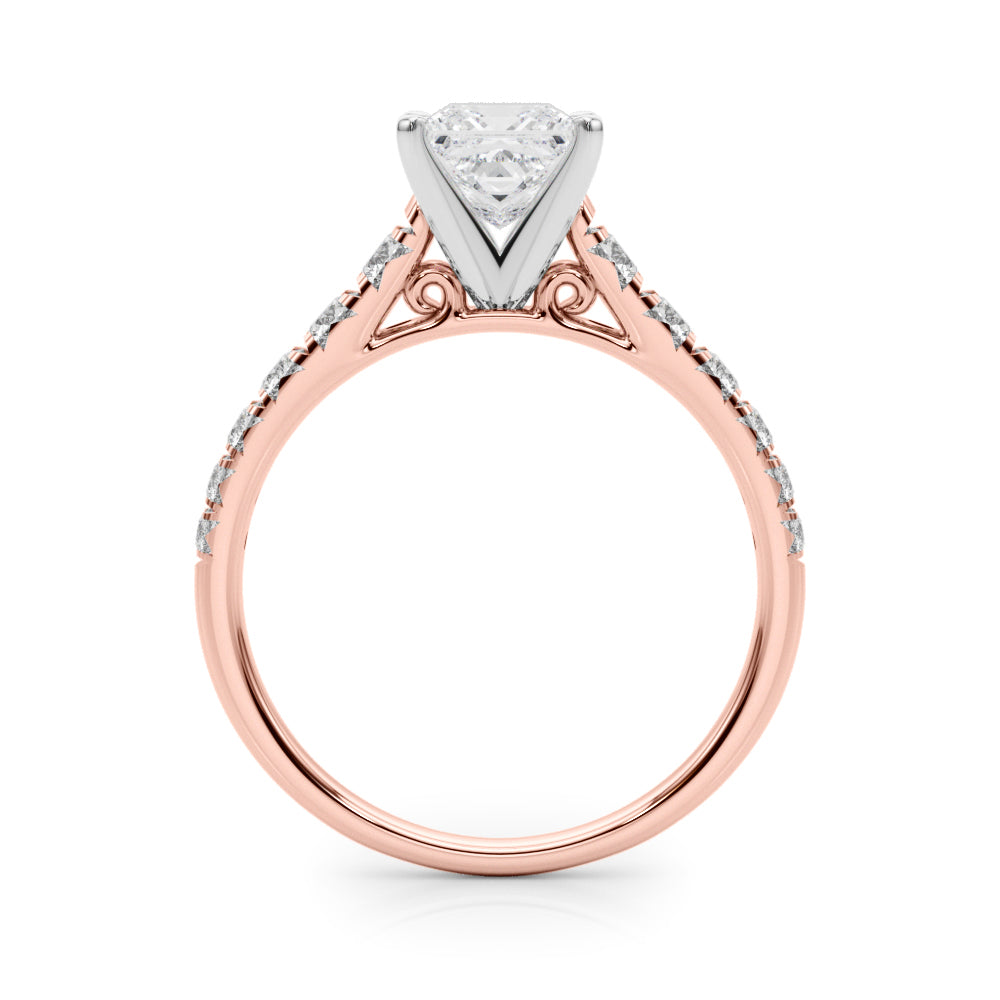 Rose gold Princess Cut Diamond Solitaire with Pave Band and Four-Prong Setting 2