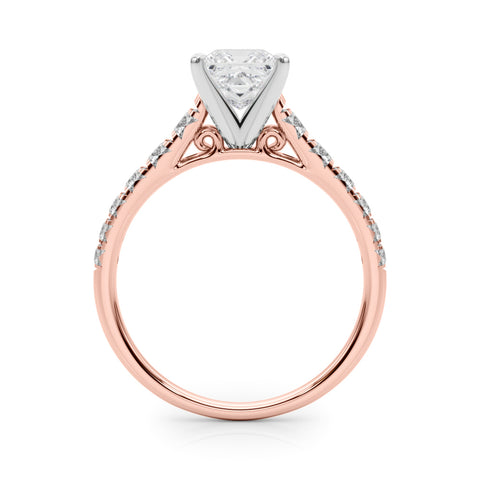 Rose gold Princess Cut Diamond Solitaire with Pave Band and Four-Prong Setting 2