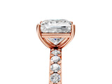 Rose gold Princess Cut Diamond Solitaire with Pave Band and Four-Prong Setting