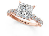 Rose gold Princess Cut Diamond Solitaire with Side Stones, Pave Band, Four-Prong Setting_484