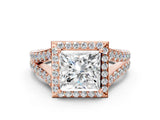 Rose gold Princess Cut Diamond Split Shank Halo Ring with Four-Prong Setting_58