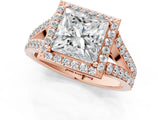 Rose gold Princess Cut Diamond Split Shank Halo Ring with Four-Prong Setting_59