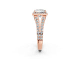 Rose gold Princess Cut Diamond Split Shank Halo Ring with Four-Prong Setting_60
