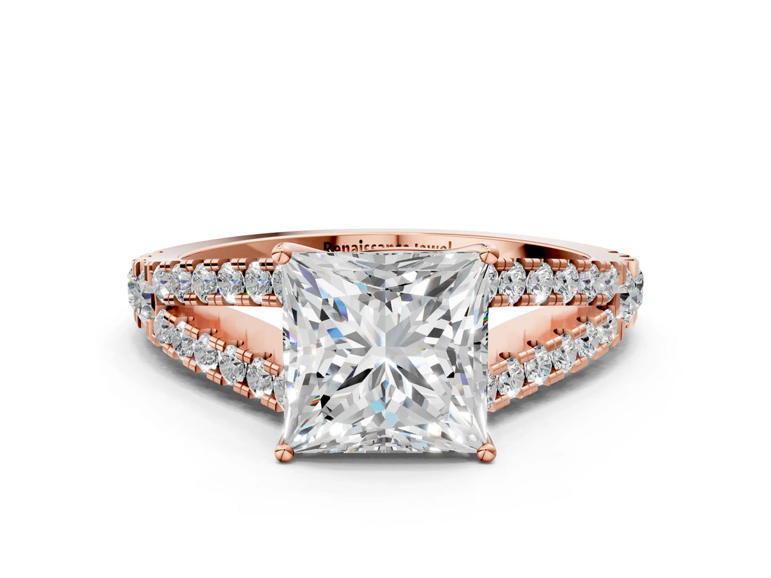 Rose gold Princess Cut Diamond Split Shank Pavé Engagement Ring with Four-Prong Setting_98