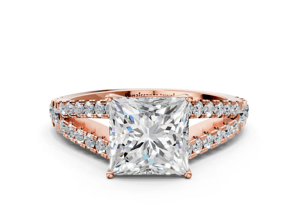 Rose Gold Princess Cut Solitaire Engagement Ring Setting with Graduated Pave Split Shank