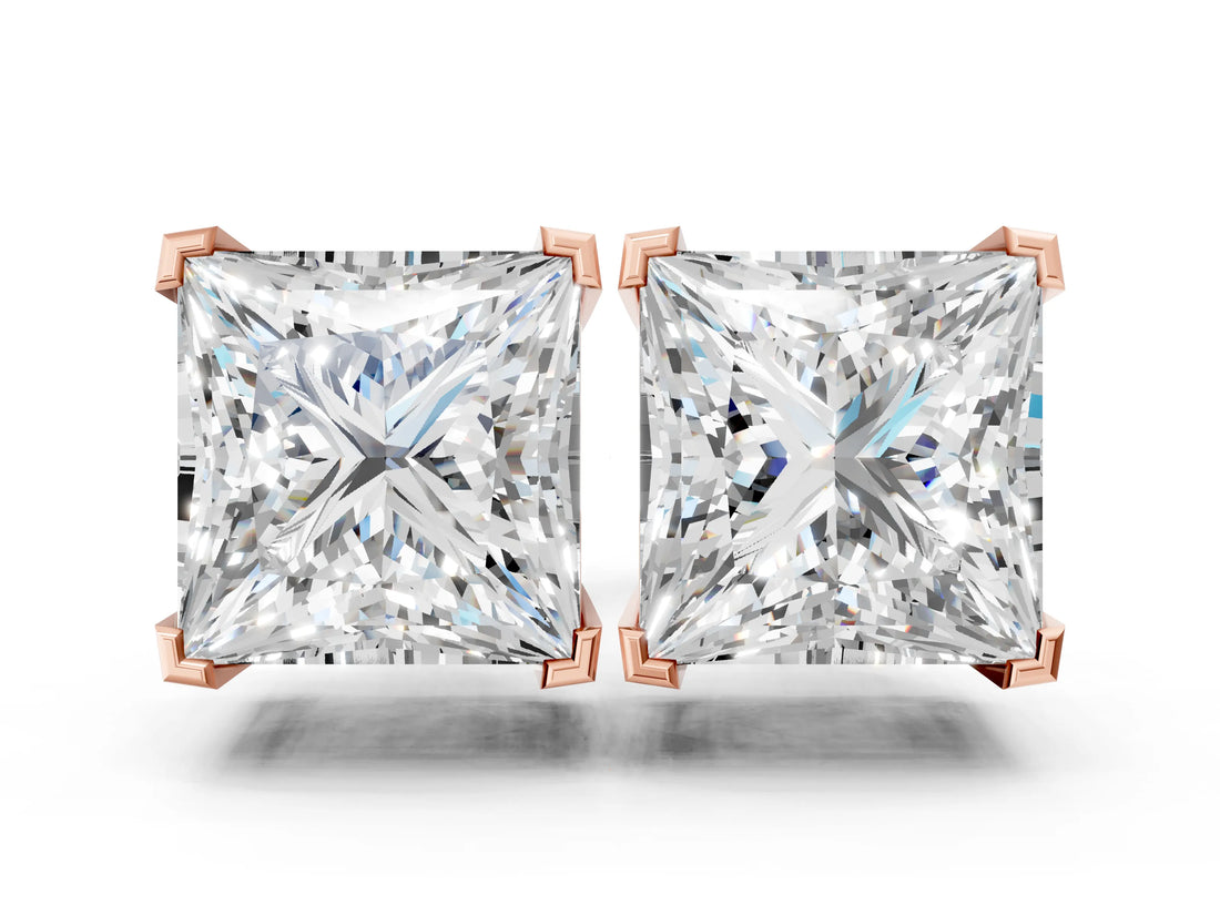 Rose gold Princess Cut Diamond Stud Earrings_392