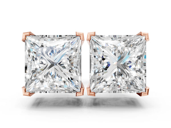 Rose gold Princess Cut Diamond Stud Earrings
