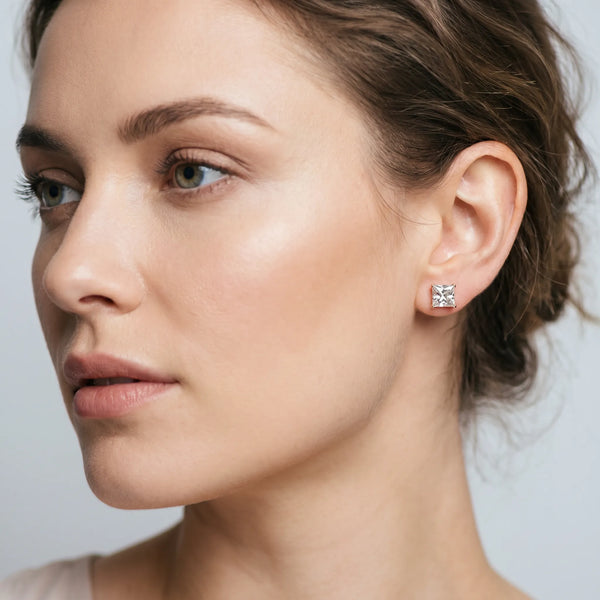 Rose gold Princess Cut Diamond Stud Earrings