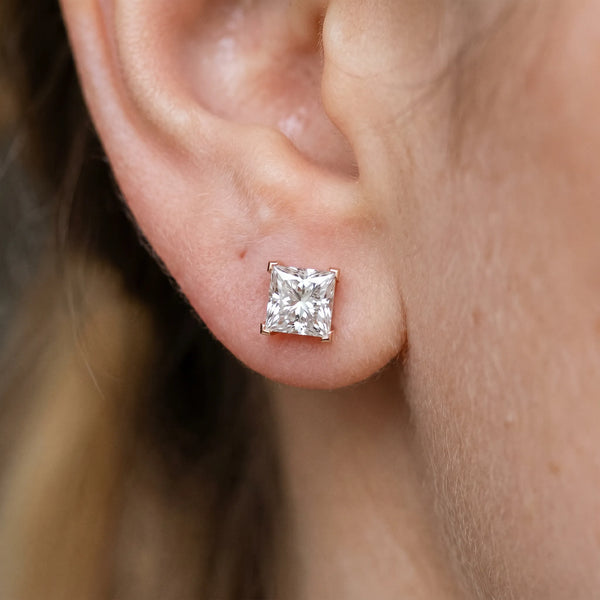 Rose gold Princess Cut Diamond Stud Earrings