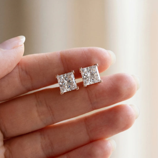 Rose gold Princess Cut Diamond Stud Earrings