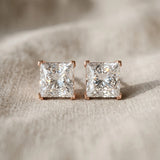 Rose gold Princess Cut Diamond Stud Earrings_401