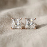 10K Rose Gold 0.66 Carat E VS Princess Diamond Stud Earrings