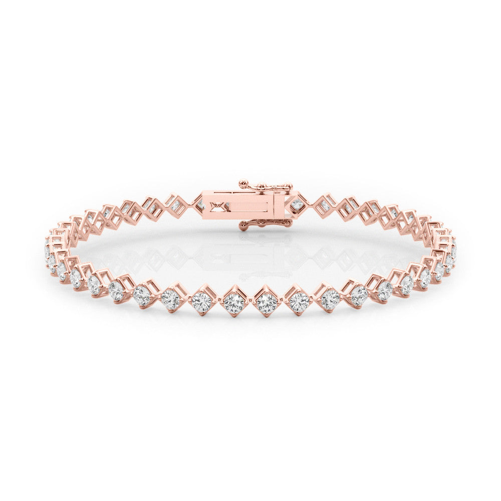 Rose gold Princess Cut Diamond Tennis Bracelet with Square Prong Setting