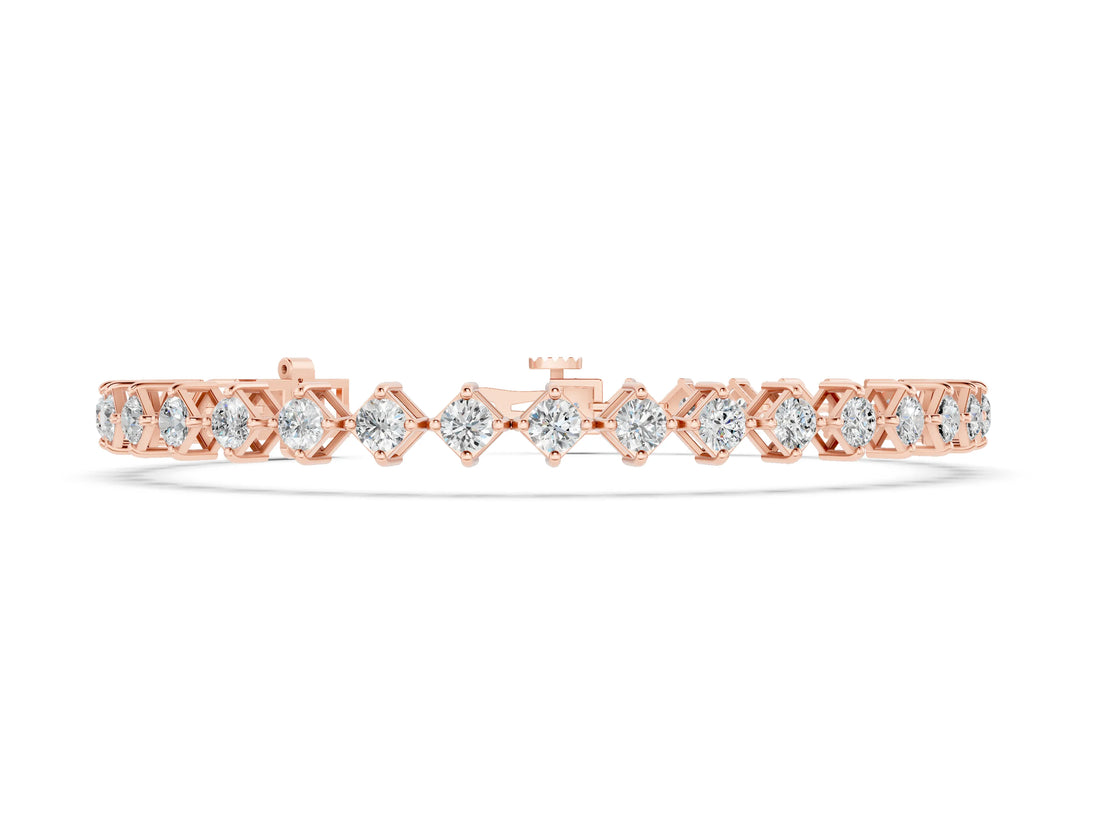 Rose gold Princess Cut Diamond Tennis Bracelet with Square Prong Setting_8